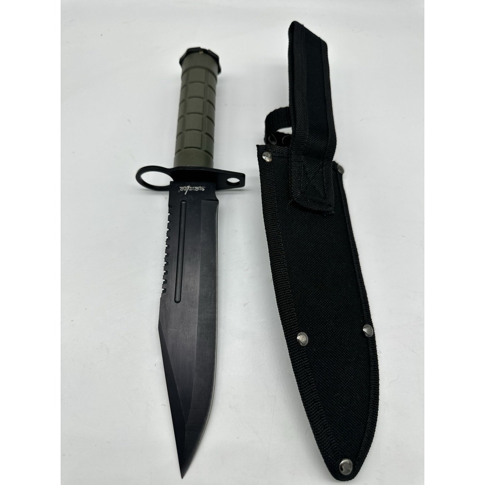 Survivor HK-786 Tactical Survival Knife Fixed Blade Compass OD Green w/ Sheath